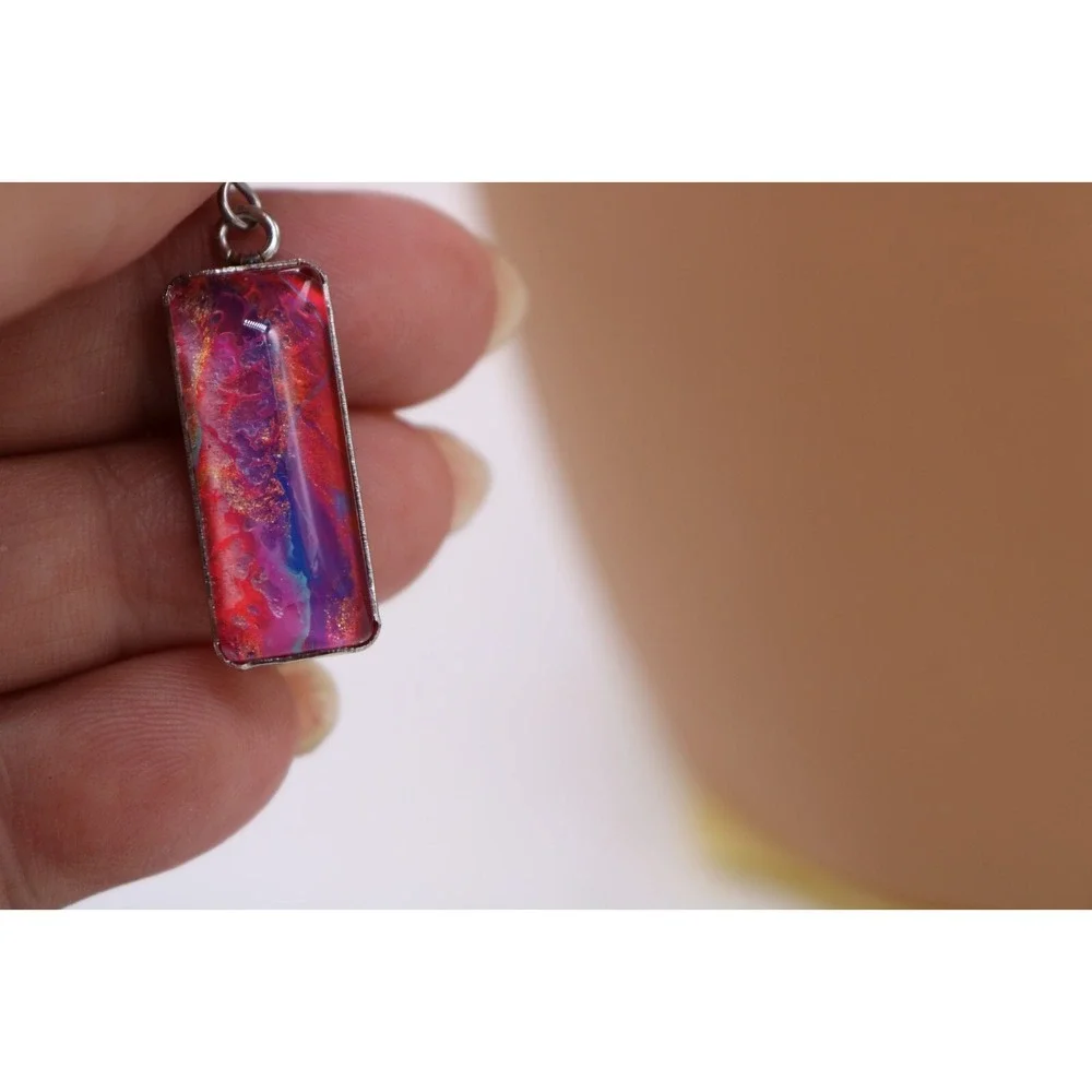 Handmade Earrings-Stainless Steel-Glass-Paint Drip-Paint Pour-Fluid Art